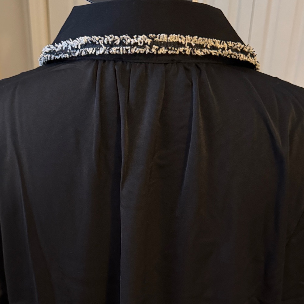 Adrianna Papell Women's Black Silky Top w/ Brocade Trim On Collar/Cuffs L NWT ❤️ - Picture 4 of 12